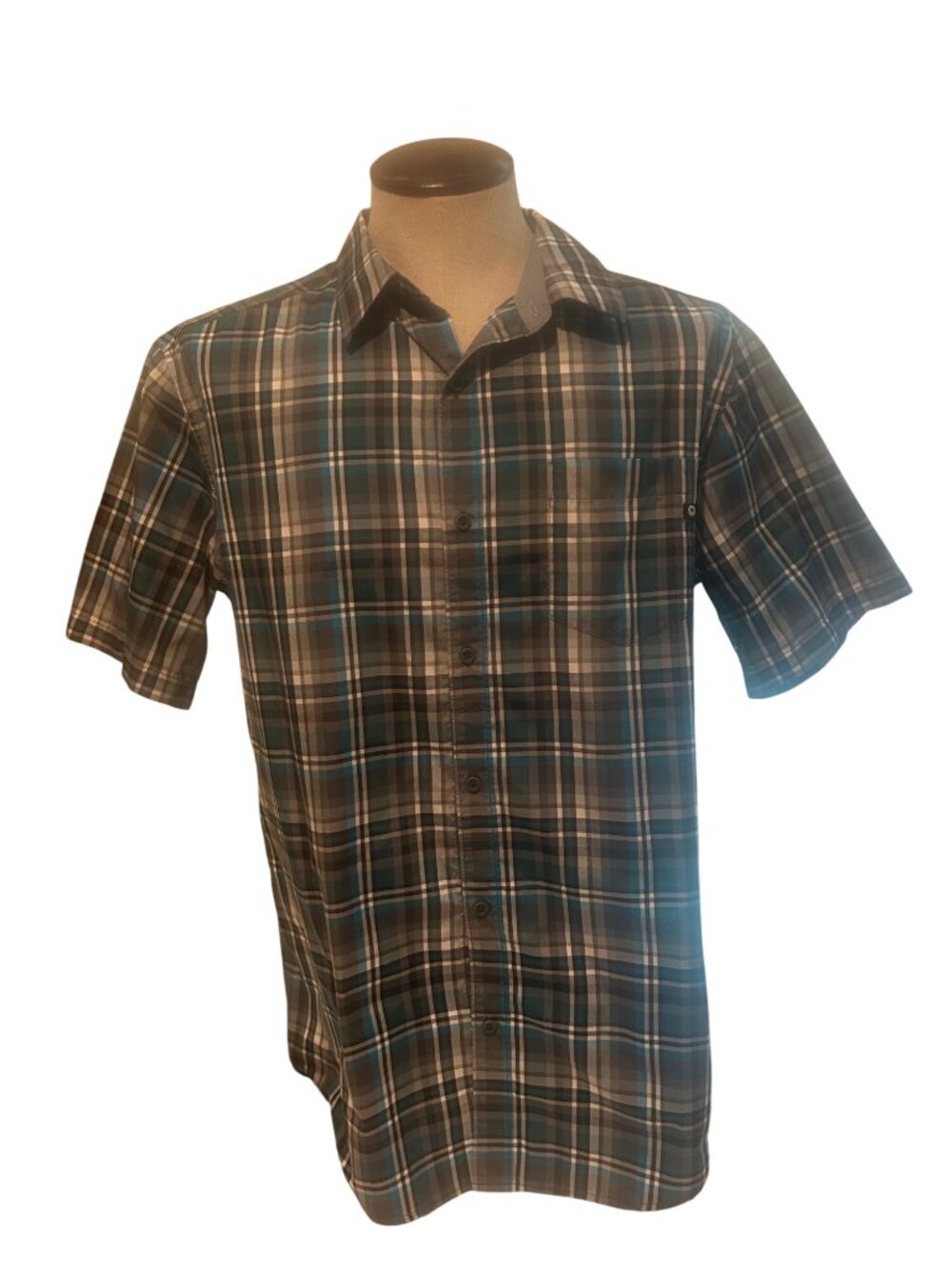 Marmot Syrocco Plaid Enamel Blue Sh Sleeve Button Front Shirt AirExchange Large